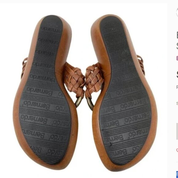 Bernardo Brown Leather Metallic Ring Wedge Thong Sandals - Size 7 - Picture 5 of 7